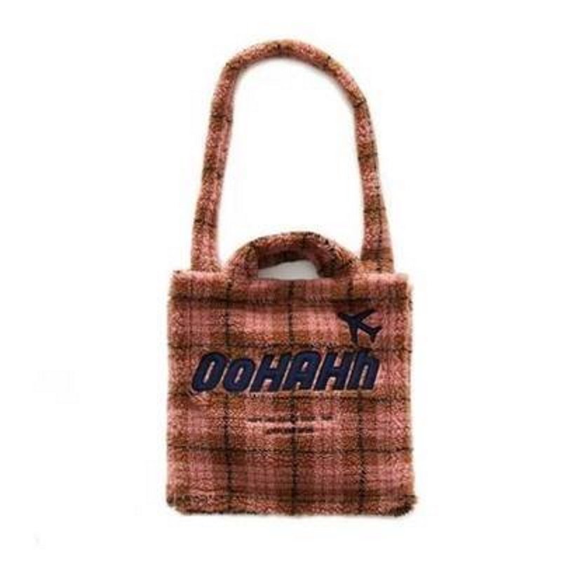 画像3: plaid lamb velvet tote shoulder Messenger handbag  チェックファートートショルダーバッグ (3)