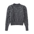 画像3: pearl decoration gray sweater pullover Round Neck  knit　パール付きグレーアラン模様ラウンドネックニットプルオーバーセーター  (3)