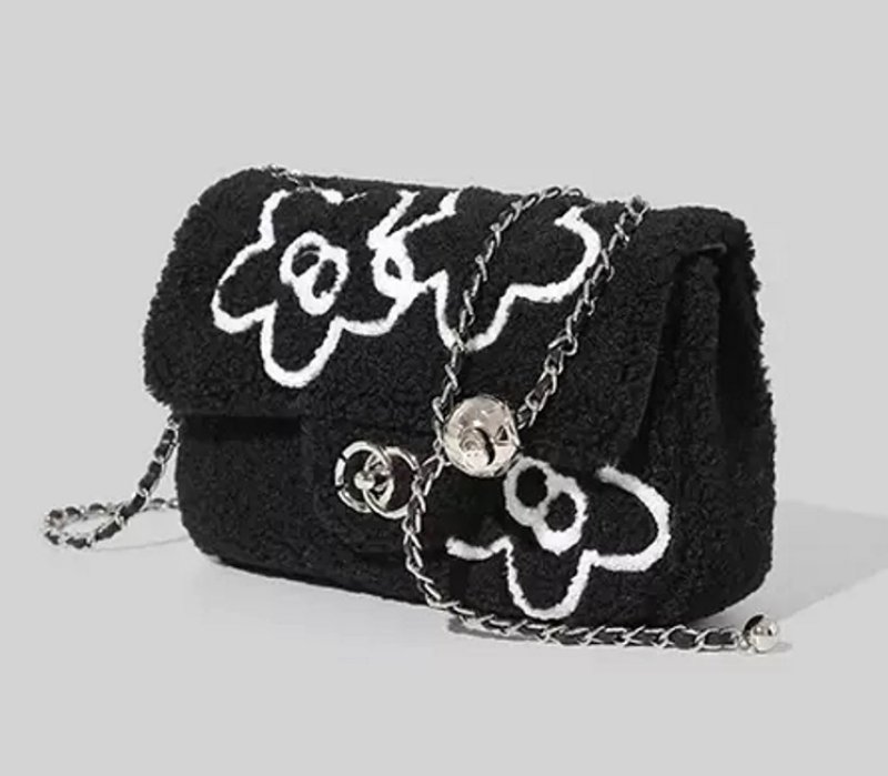 画像9: Flower Motif Far Chen Shoulder shoulder tote bag handbag  フラワーモチーフファーチェンショルダートートショルダーバッグ (9)