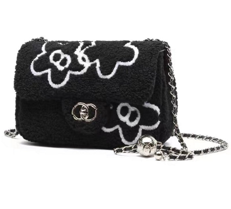 画像2: Flower Motif Far Chen Shoulder shoulder tote bag handbag  フラワーモチーフファーチェンショルダートートショルダーバッグ (2)