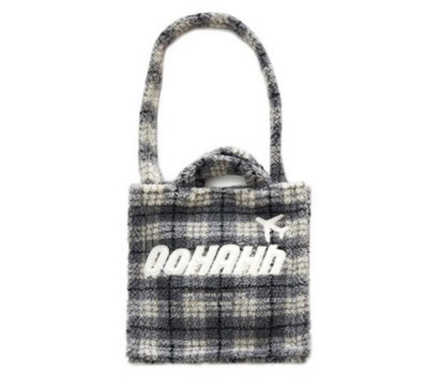 画像1: plaid lamb velvet tote shoulder Messenger handbag 　チェックファートートショルダーバッグ (1)