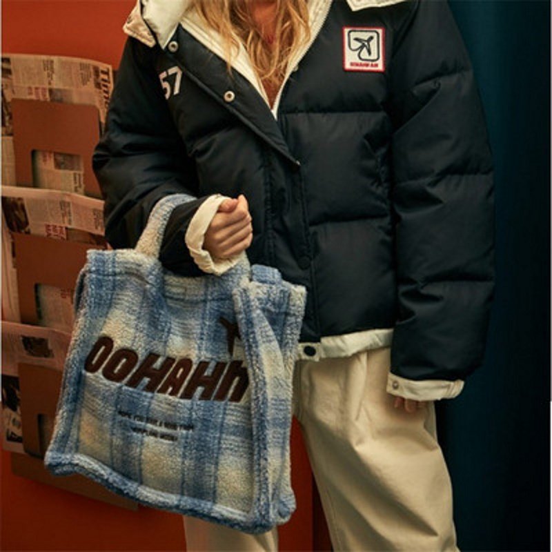 画像5: plaid lamb velvet tote shoulder Messenger handbag  チェックファートートショルダーバッグ (5)