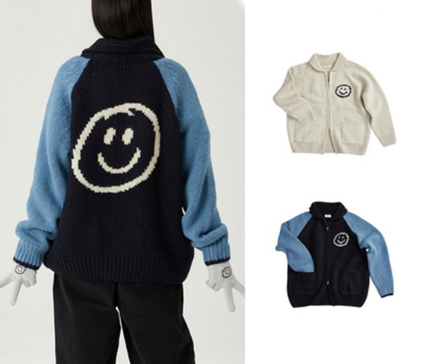 画像1: Back Smile Classic Polo Collar Zipper Sweater Jacket Knitted Cardigan jacket blouson　ユニセッ クス男女兼用スマイル編み込みジップアップカウチンカーディガンジャケットジャンパー セーター (1)