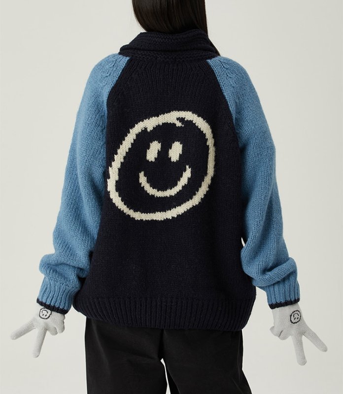 画像13: Back Smile Classic Polo Collar Zipper Sweater Jacket Knitted Cardigan jacket blouson ユニセッ クス男女兼用スマイル編み込みジップアップカウチンカーディガンジャケットジャンパー セーター (13)