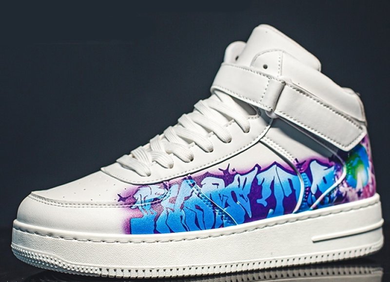 画像2: HIGH CUT graphic hip hop  LACE-UP SNEAKERS shoes 　ユニセックス男女兼用ハイカットグラフィックレザーレースアップスニーカー カジュアル シューズ (2)