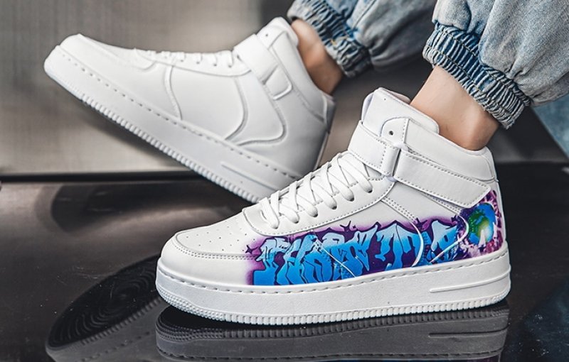 画像3: HIGH CUT graphic hip hop  LACE-UP SNEAKERS shoes 　ユニセックス男女兼用ハイカットグラフィックレザーレースアップスニーカー カジュアル シューズ (3)