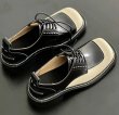 画像9:  Panda color stitching Derby shoes pumps　バイカラーレザースクエアトゥレースアップブリティッシュローファーパンプス　スリッポン (9)