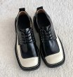 画像10:  Panda color stitching Derby shoes pumps　バイカラーレザースクエアトゥレースアップブリティッシュローファーパンプス　スリッポン (10)