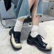 画像6:  Panda color stitching Derby shoes pumps　バイカラーレザースクエアトゥレースアップブリティッシュローファーパンプス　スリッポン (6)