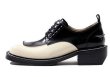 画像1:  Panda color stitching Derby shoes pumps　バイカラーレザースクエアトゥレースアップブリティッシュローファーパンプス　スリッポン (1)