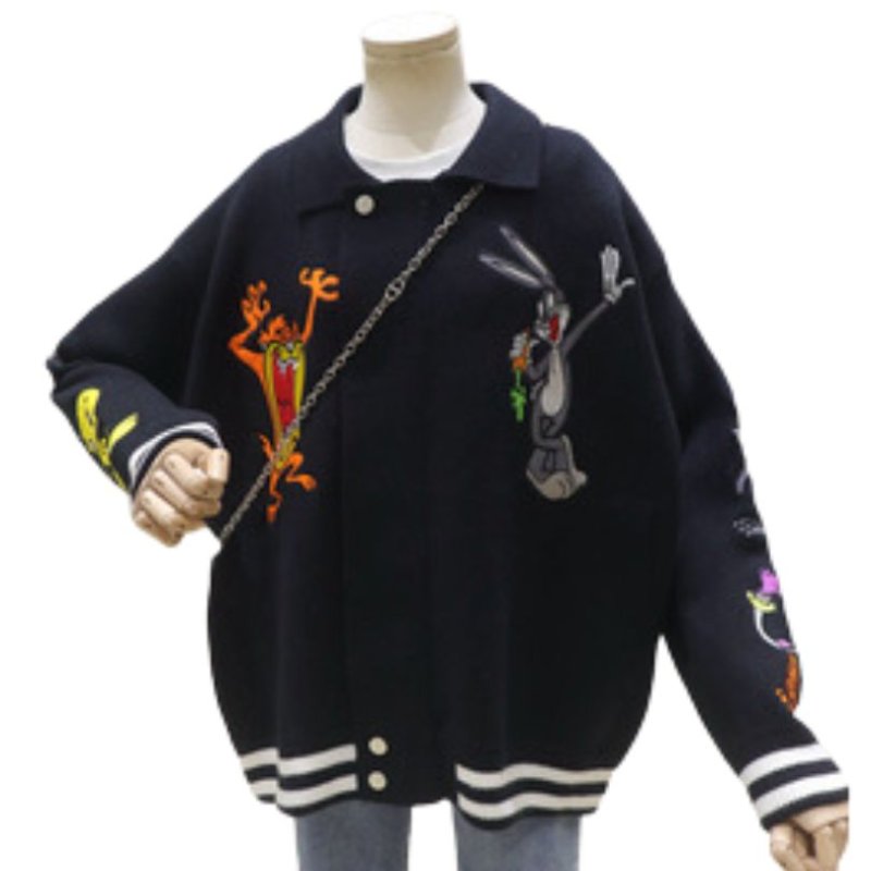 画像2: Bugs Bunny Knit Zip Up Jacket baseball uniform jacket blouson ユニセックス 男女兼用 バックスバニーニット ジップアップジャケット スタジアムジャンパー スタジャン ブルゾン (2)