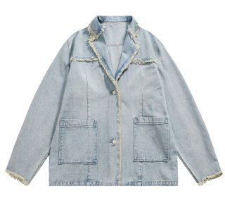 fringed denim trimmed jacket coat フリンジデニム縁取り