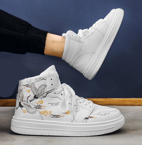 画像3: High cut Japanese pattern vine pattern leather  LACE-UP SNEAKERS shoes 　ユニセックス男女兼用ハイカット和柄鶴レザーレースアップスニーカー カジュアル シューズ (3)