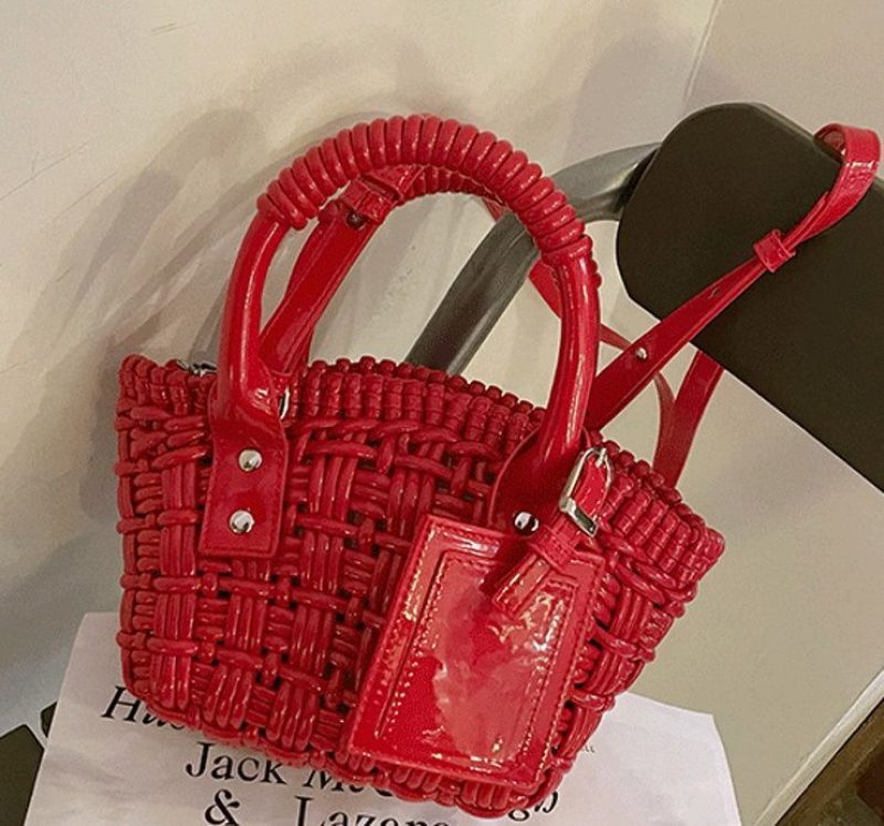 画像12: PU LEATHER BRAIDED MINI TOTE SHOULDER BAG レザー編み込みミニトートショルダーバッグクラッチかご籠バッグ (12)