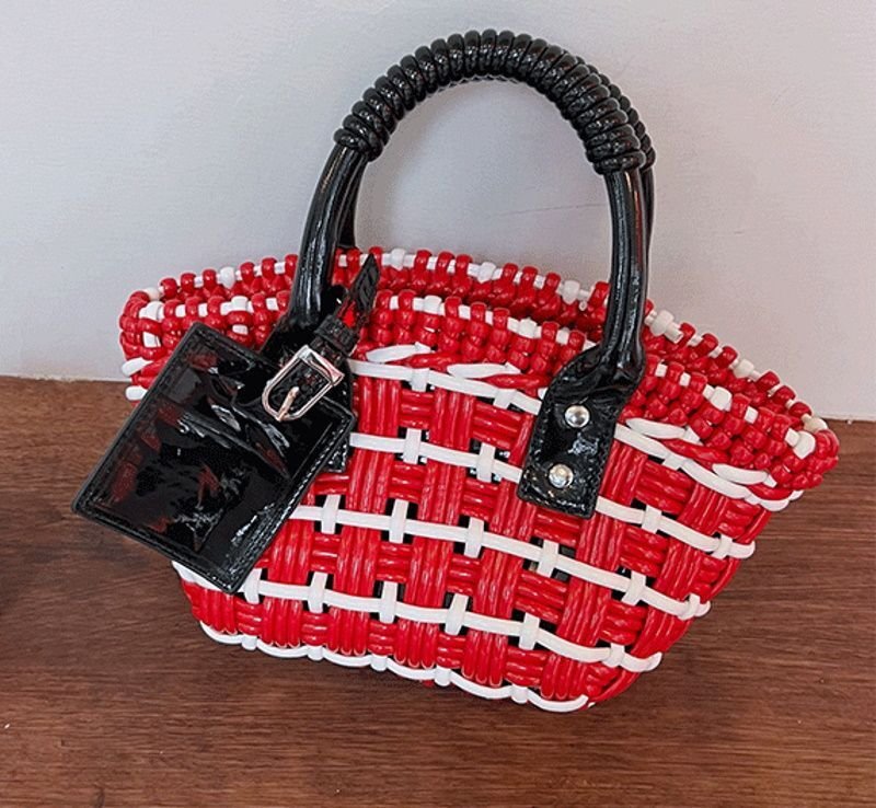 画像8: PU LEATHER BRAIDED MINI TOTE SHOULDER BAG レザー編み込みミニトートショルダーバッグクラッチかご籠バッグ (8)