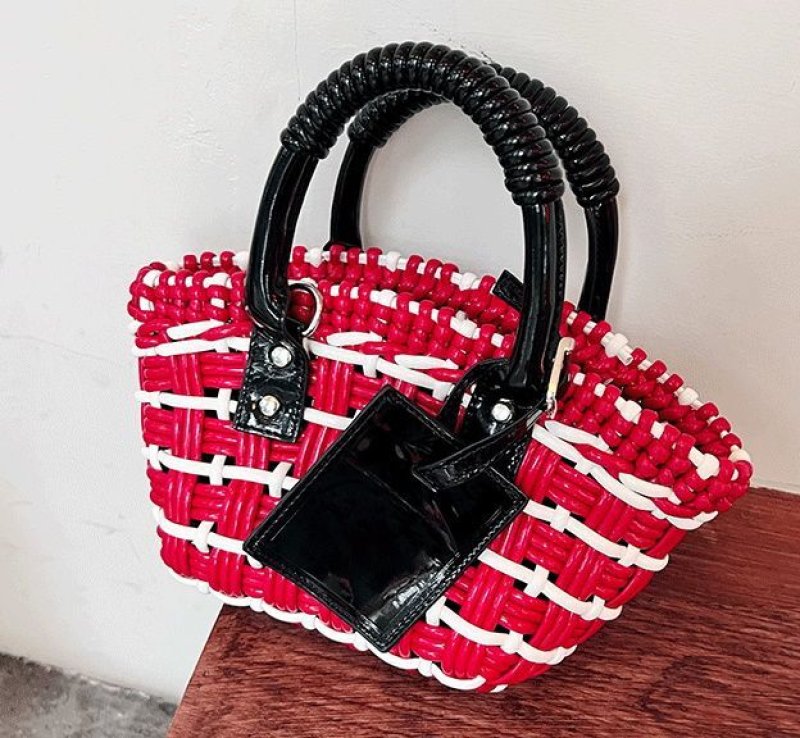 画像13: PU LEATHER BRAIDED MINI TOTE SHOULDER BAG レザー編み込みミニトートショルダーバッグクラッチかご籠バッグ (13)