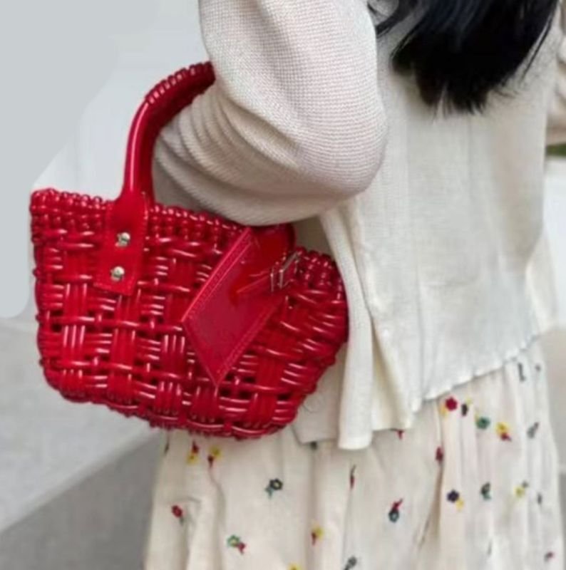 画像21: PU LEATHER BRAIDED MINI TOTE SHOULDER BAG レザー編み込みミニトートショルダーバッグクラッチかご籠バッグ (21)