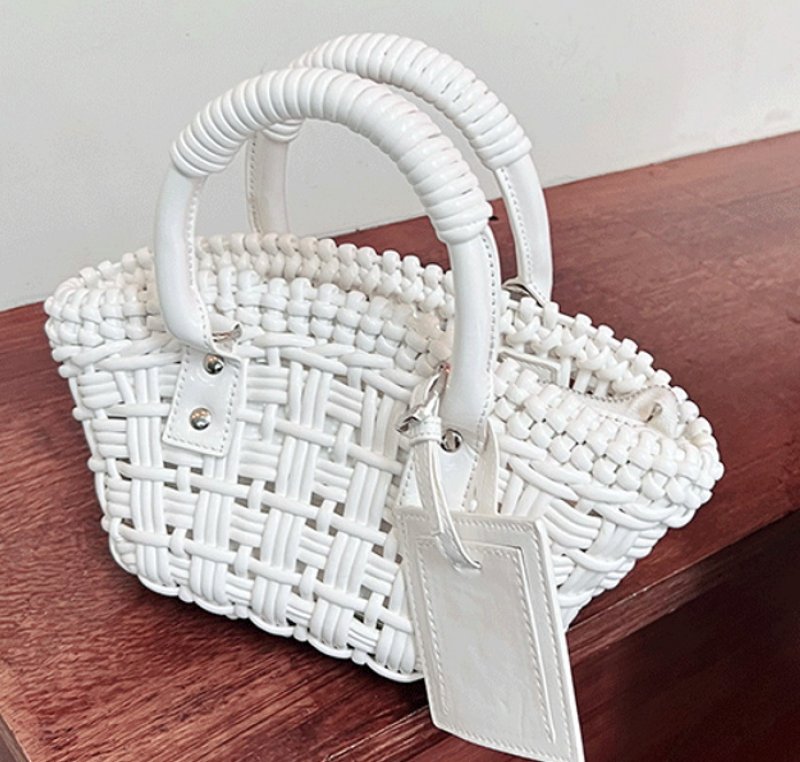 画像15: PU LEATHER BRAIDED MINI TOTE SHOULDER BAG レザー編み込みミニトートショルダーバッグクラッチかご籠バッグ (15)