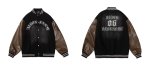 画像6: denim × leather sleeve Alphabet Logo embroidery Stadium jumperBASEBALL JACKET baseball uniform jacket blouson ユニセックス 男女兼用デニム×レザー袖 アルファベットロゴ 刺繍スタジアムジャンパー スタジャン MA-1 ボンバー ジャケット ブルゾン (6)