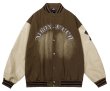 画像2: denim × leather sleeve Alphabet Logo embroidery Stadium jumperBASEBALL JACKET baseball uniform jacket blouson ユニセックス 男女兼用デニム×レザー袖 アルファベットロゴ 刺繍スタジアムジャンパー スタジャン MA-1 ボンバー ジャケット ブルゾン (2)