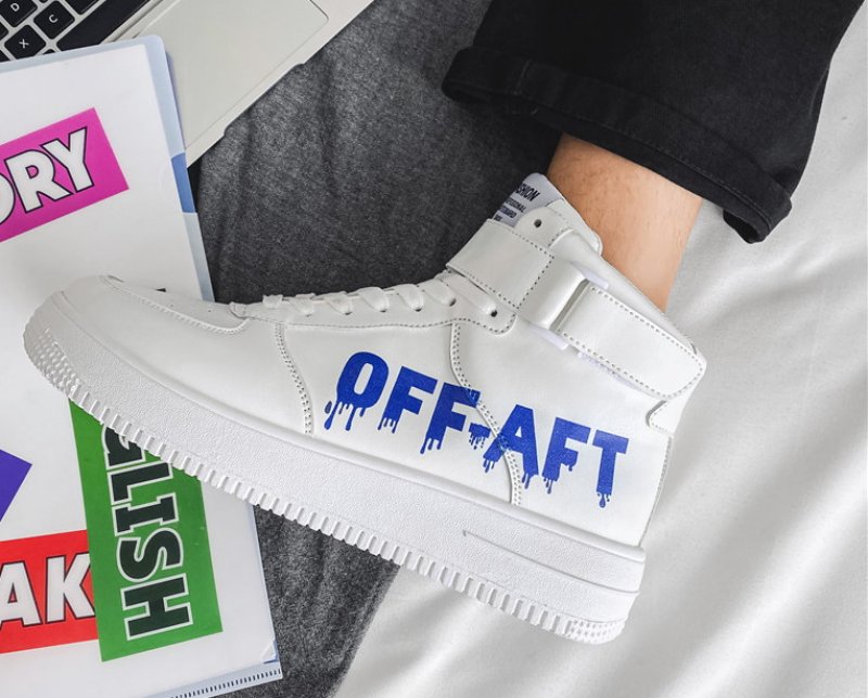 画像7: high top leather OFF AFT LOGO  LACE-UP SNEAKERS shoes 　ユニセックス男女兼用ハイカットレザーOFF AFTロゴレースアップスニーカー カジュアル シューズ (7)