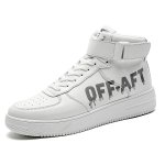 画像1: high top leather OFF AFT LOGO  LACE-UP SNEAKERS shoes 　ユニセックス男女兼用ハイカットレザーOFF AFTロゴレースアップスニーカー カジュアル シューズ (1)