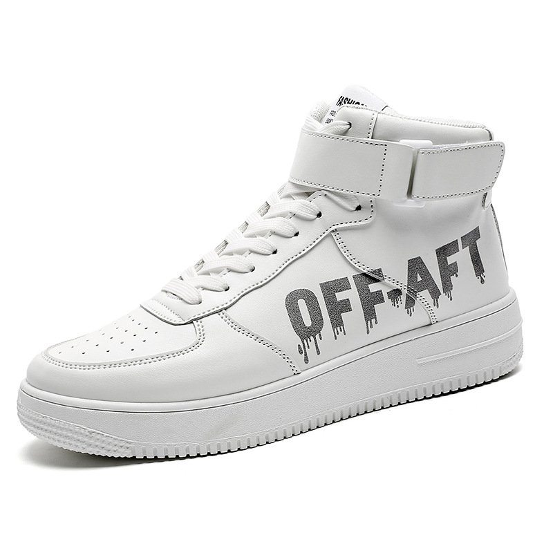 画像1: high top leather OFF AFT LOGO  LACE-UP SNEAKERS shoes 　ユニセックス男女兼用ハイカットレザーOFF AFTロゴレースアップスニーカー カジュアル シューズ (1)