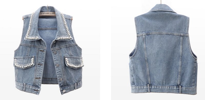 画像2: pearl denim waistcoat 　パール付きベストチョッキトラッカージャケット (2)