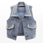 画像1: pearl denim waistcoat 　パール付きベストチョッキトラッカージャケット (1)