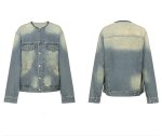 画像2: collarless denim jacket 　男女兼用ユニセックスノーカラー丸首デニムジャケット (2)