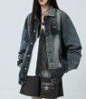 画像4: loose retro stitching denim jacket  blouson ユニセックス 男女兼用オーバーサイズデニムパッチワークGジャンジャケット  ブルゾン (4)