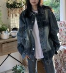 画像5: loose retro stitching denim jacket  blouson ユニセックス 男女兼用オーバーサイズデニムパッチワークGジャンジャケット  ブルゾン (5)