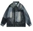 画像1: loose retro stitching denim jacket  blouson ユニセックス 男女兼用オーバーサイズデニムパッチワークGジャンジャケット  ブルゾン (1)