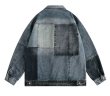 画像2: loose retro stitching denim jacket  blouson ユニセックス 男女兼用オーバーサイズデニムパッチワークGジャンジャケット  ブルゾン (2)
