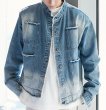 画像3: stand collar fringe Denim Jacket  jumper ユニセックス 男女兼用スタンドカラーフリンジGジャンジャケット ブルゾン スタジャン (3)