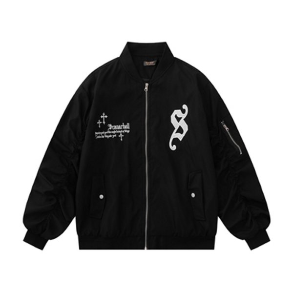 画像4: cross patch embroidery MA-1 flight suit jacket BASEBALL JACKET baseball uniform jacket blouson ユニセックス 男女兼用クロスプリントスタジアムジャンパー スタジャン MA-1 ボンバー ジャケット ブルゾン (4)