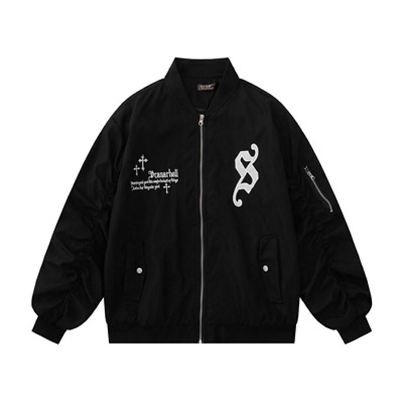 画像4: cross patch embroidery MA-1 flight suit jacket BASEBALL JACKET baseball uniform jacket blouson ユニセックス 男女兼用クロスプリントスタジアムジャンパー スタジャン MA-1 ボンバー ジャケット ブルゾン (4)