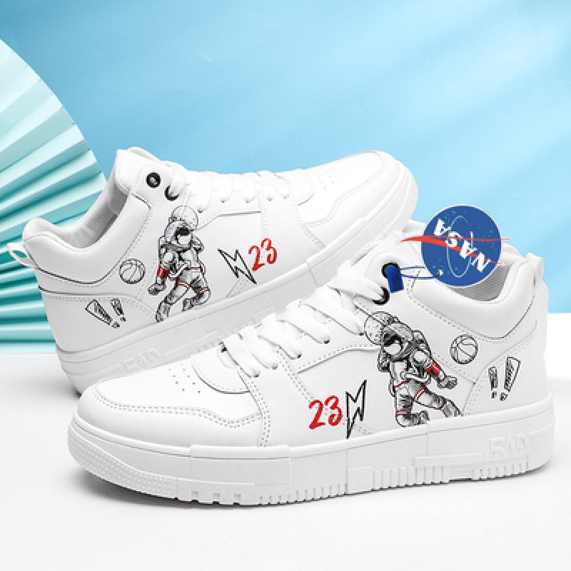 画像7: Astronaut x Throwing Ballhigh top leather LACE-UP SNEAKERS shoes  ユニセックス男女兼用ハイカットレザー宇宙飛行士×スローイングボールレースアップスニーカー カジュアル シューズ (7)