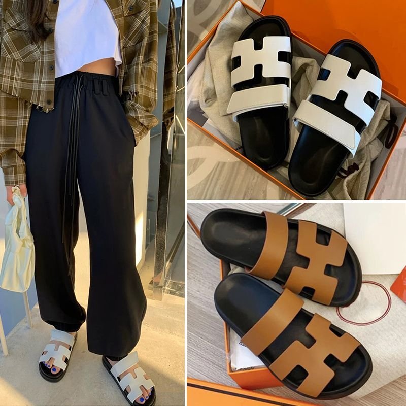 Real Leather thick bottom Velcro sandals and slippers shoes