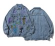 画像2: Graffiti Denim G Jean Jacket jumper ユニセックス 男女兼用グラフィック落書きデニムGジャンジャケット ブルゾン スタジャン (2)