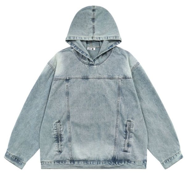 画像1: Unisex denim hoodie jacketHoodie  ユニセックス 男女兼用デニムフーディパーカー (1)