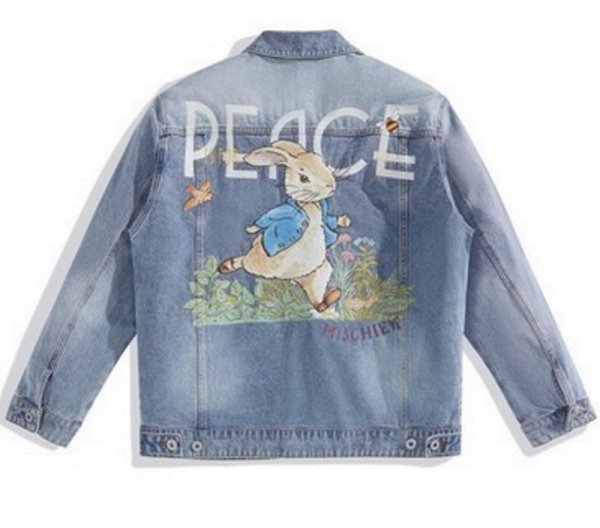 画像1: Peter Rabbit Embroidered Denim G Jean Jacket jumper ユニセックス 男女兼用ピーターラビット刺繍デニムGジャンジャケット ブルゾン スタジャン (1)