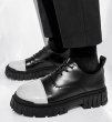 画像4: Men's Thick bottom color lace-up leather straight tip shoes loafers   レザーレースアップ厚底プラットフォーム バイカラーローファーシューズ (4)