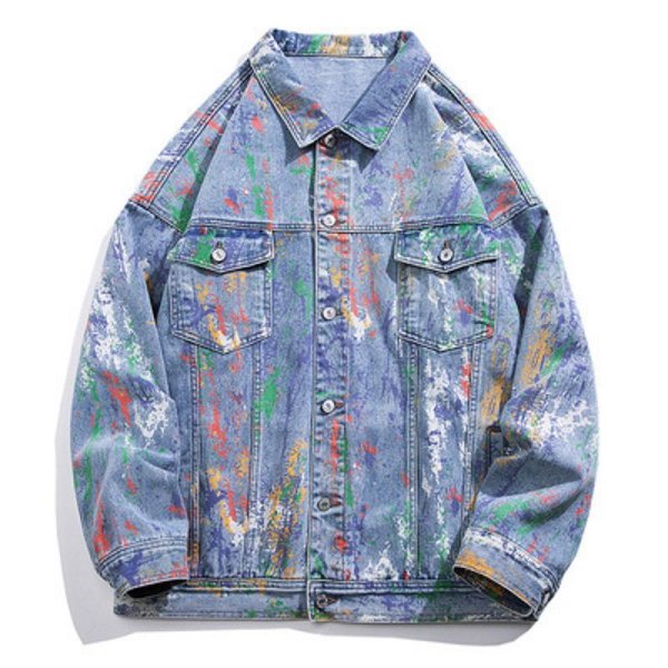 画像1: Color Graffiti Denim G Jean Jacket jumper ユニセックス 男女兼用グラフィックペイントデニムGジャンジャケット ブルゾン スタジャン (1)