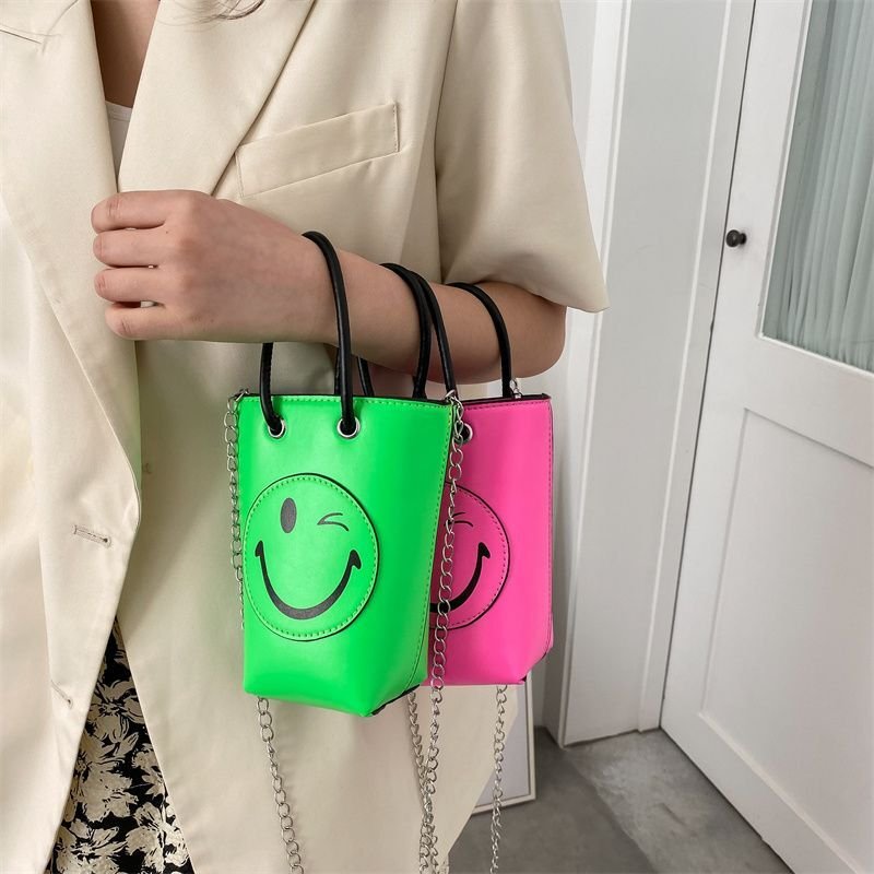 画像5: Smile bucket mobile phone bag all-match chain candy color messenger bag tote shoulder handbag スマイルキャンディーカラートートショルダーチェーンハンドバッグ (5)