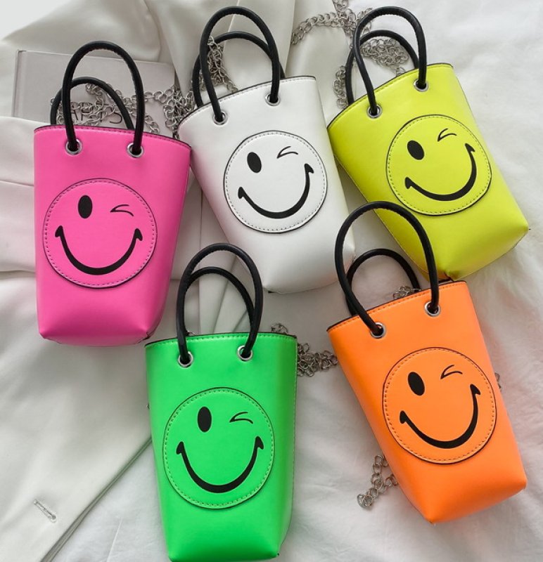 画像7: Smile bucket mobile phone bag all-match chain candy color messenger bag tote shoulder handbag スマイルキャンディーカラートートショルダーチェーンハンドバッグ (7)