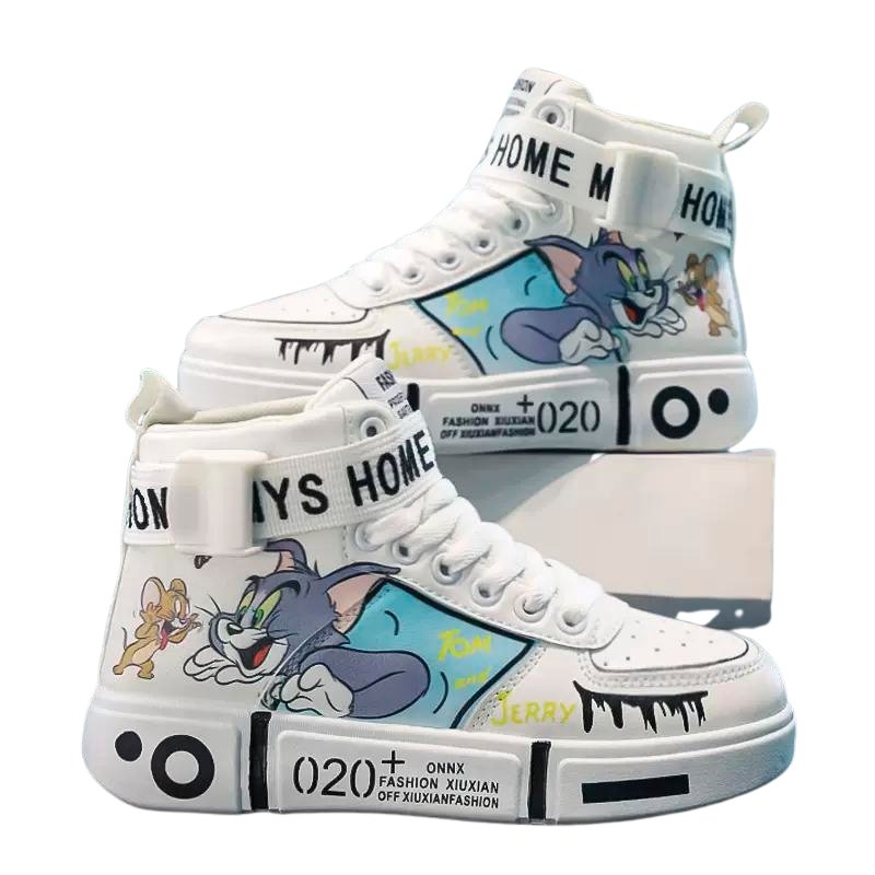 画像2: 23 Kids Womens Mens Tom & Jerry Paint Graffiti High Top Sneakers トムとジェリー トム＆ジェリー ペイント レースアッープハイカット スニーカー キッズサイズ (2)