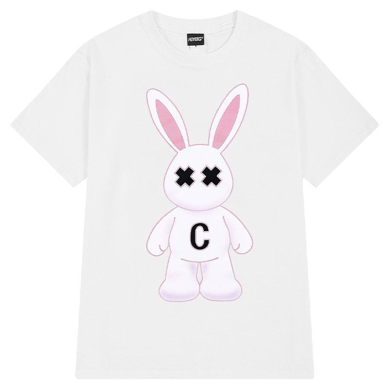 画像1: Rabbit retro cotton x kaws Print Short-sleeved T-shirt　ユニセックス男女兼用ラビット＆カウズリント 半袖Tシャツ (1)