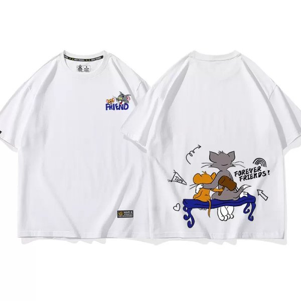 画像1: 23 Unisex Good friends Tom & Jerry Print T-shirt 男女兼用 ユニセックス トムとジェリー トム＆ジェリー オーバーサイズ グッドフレンドTシャツ (1)