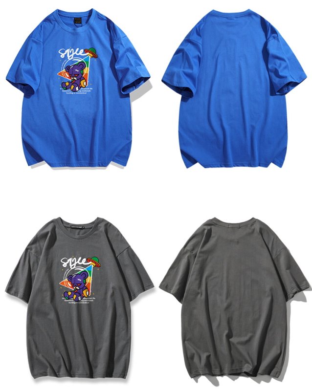 画像6: colorful bear Print Short-sleeved T-shirt ユニセックス男女兼用カラフルベア熊プリント 半袖Tシャツ (6)